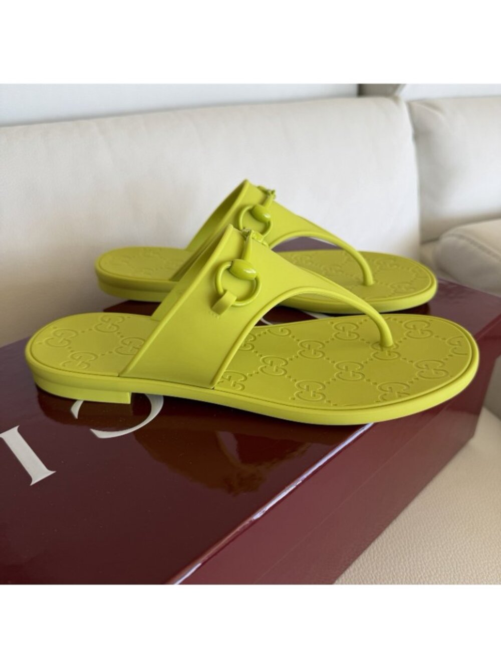 NEW Gucci Women's Thong Sandals Shoes Horsebit Green GG Sz 38 100% Authentic - Picture 9 of 10